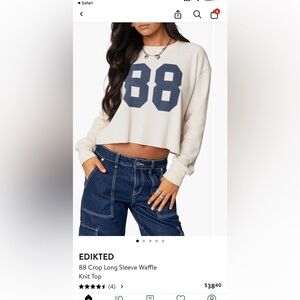 Edikted cream waffle Long Sleeve Top with Navy 88 Print